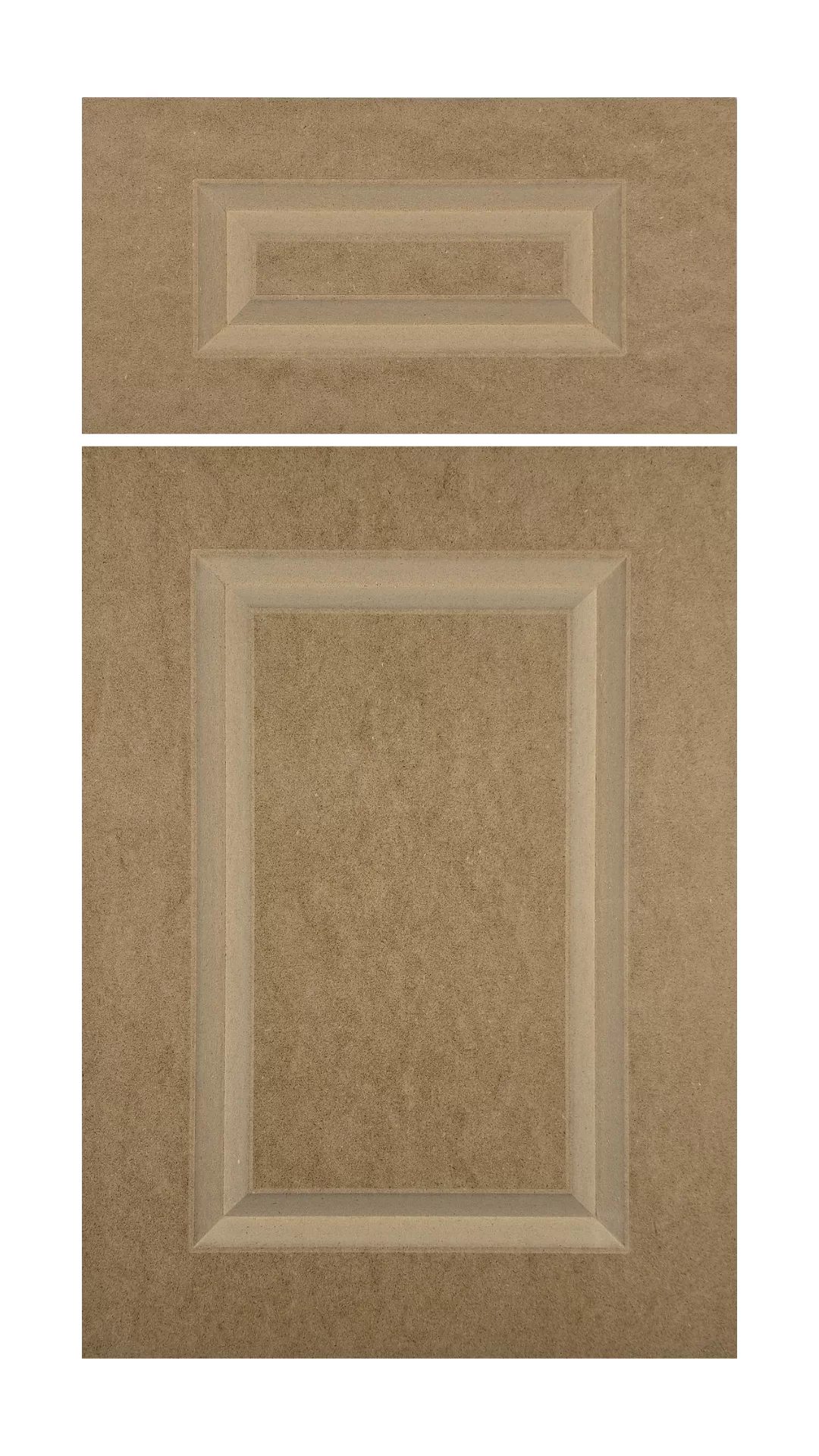 The Deacon cabinet door has a raised panel, shallow 2 step v-shaped groove, and square corners.