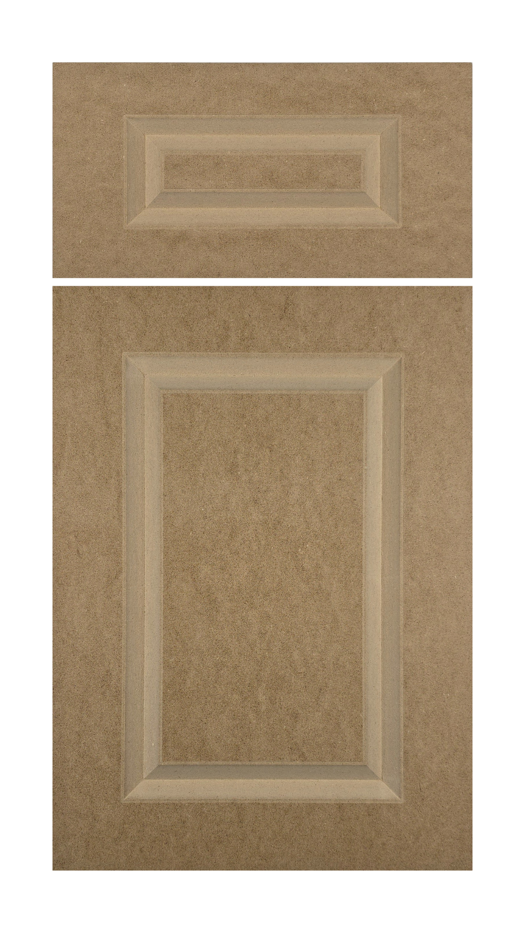 The Deacon cabinet door has a raised panel, shallow 2 step v-shaped groove, and square corners.