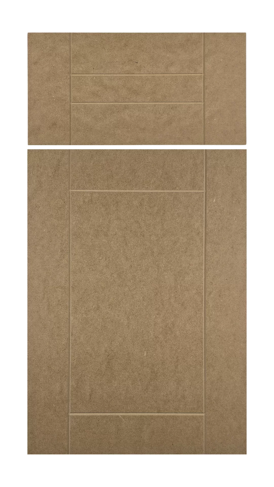 The Puritan cabinet door has a flat panel with grooves running along the length of the door.