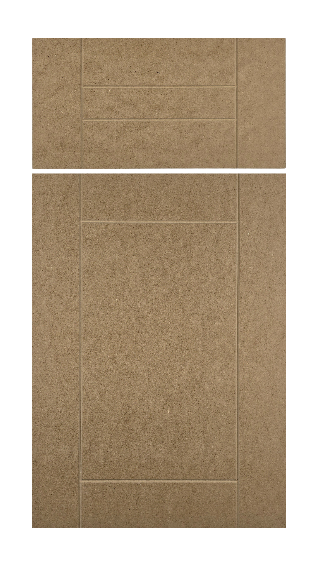 The Puritan cabinet door has a flat panel with grooves running along the length of the door.