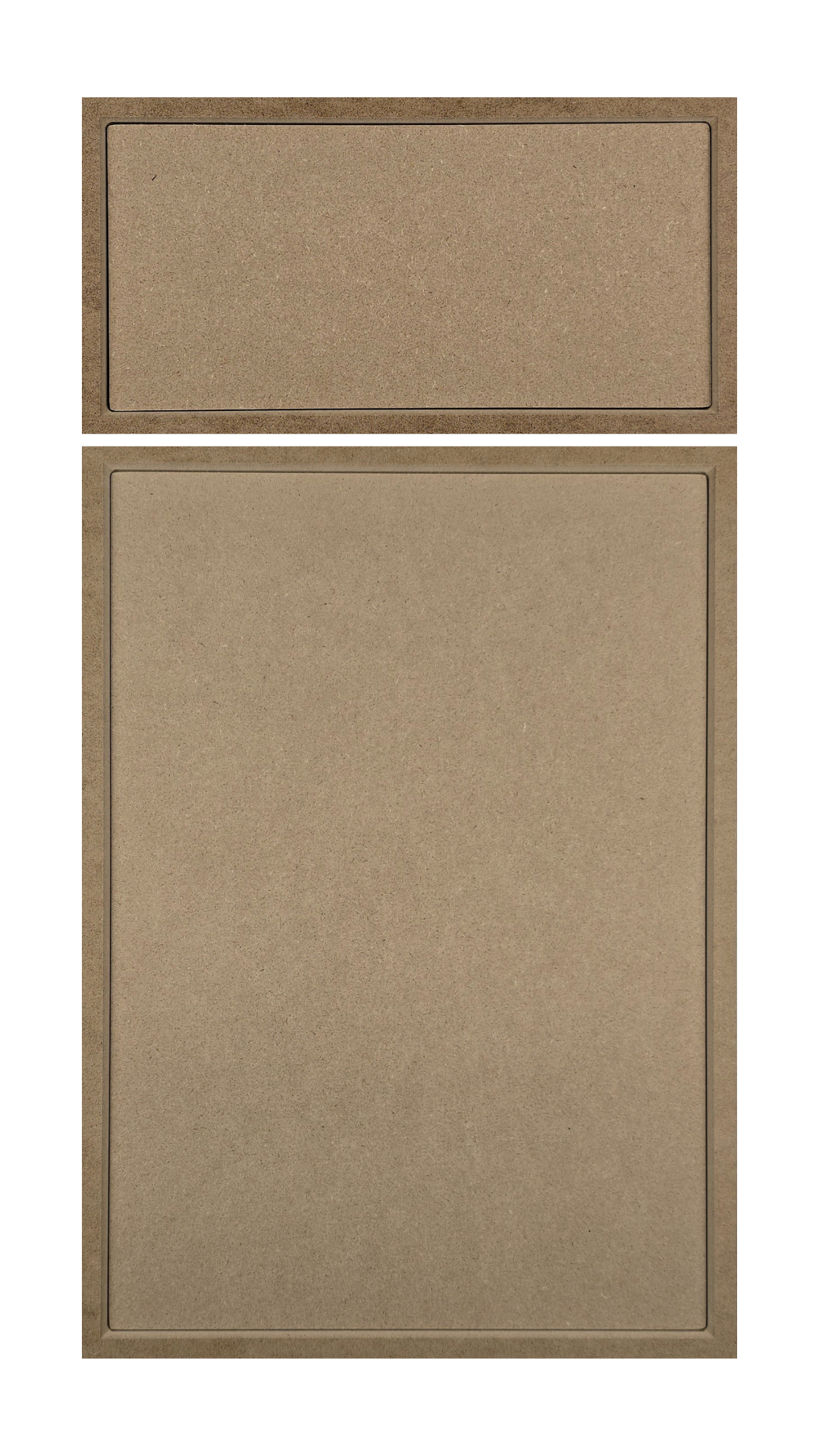 The Vermont Skinny Shaker cabinet door has a recessed panel with square corners and a 45-degree bevel.