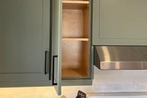 Celadon Super Matte on our Vermont Shaker cabinet door in the door style 2002 with 7 edge by Ridge Creek Construction.