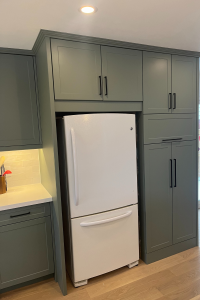 Celadon Super Matte on our Vermont Shaker cabinet door in the door style 2002 with 7 edge by Ridge Creek Construction.