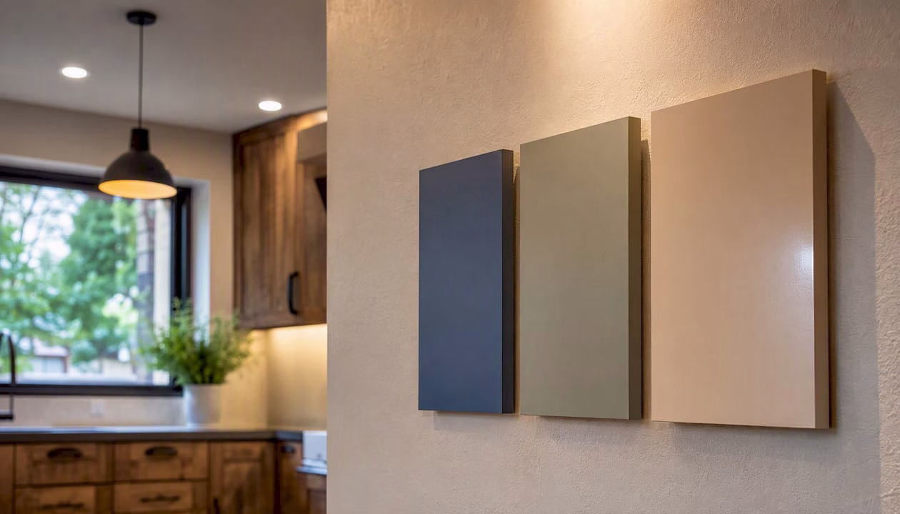 Test panels showing cabinet color under varied lighting