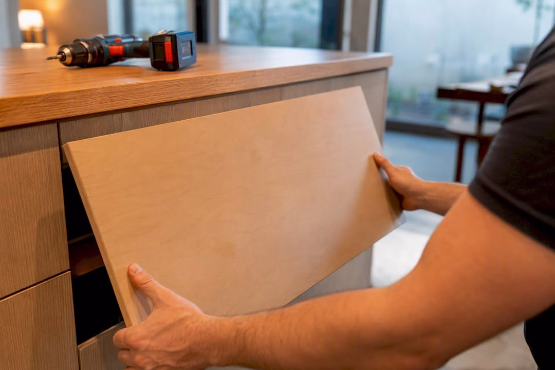 Maple slab flat-panel drawer front close-up