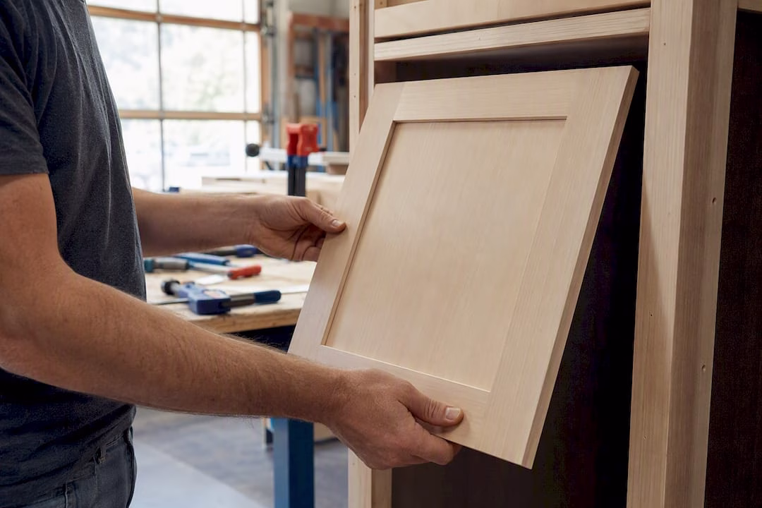 Hands dry-fitting shaker cabinet door